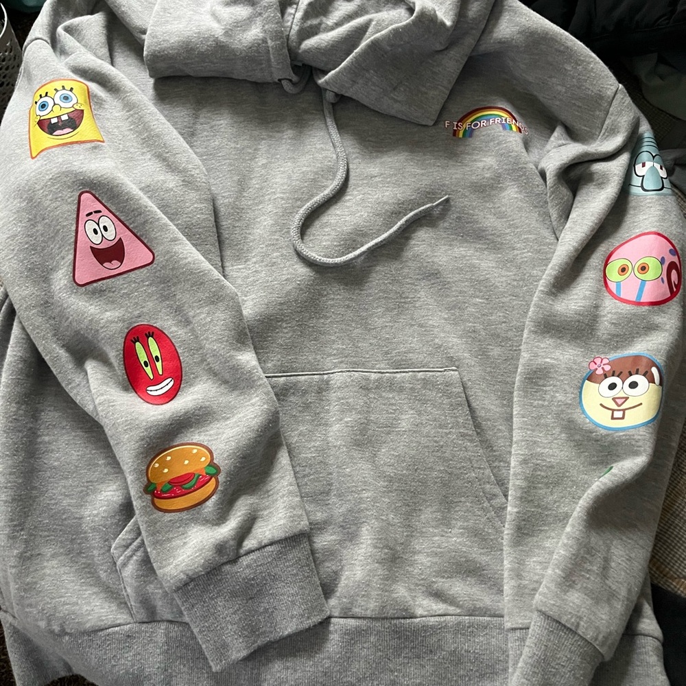 SpongeBob Squarepants Gray Hoodie with Colorful Characters
